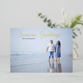 エレガントなスクリプト シーズンズ グリーティングス 個人名入り 箔シーズンカード (立ち正面)