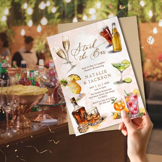 エレガントなスクリプト ストック ザ バー カップル シャワー 招待状