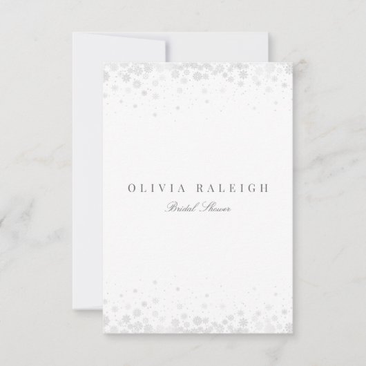 エレガントなスクリプト スノーフレーク ブライダルシャワー 招待状 (正面)