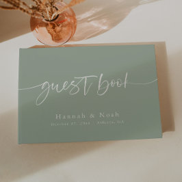 エレガントなスクリプト セージ クリーム ウェディング ゲストブック
