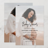エレガントなスクリプト タイポグラフィー モダン フォト ベビー シャワー 招待状 (正面/裏面)