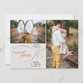 エレガントなスクリプト タイポグラフィー 2 枚の写真で Save the Date セーブザデート (正面)
