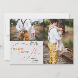 エレガントなスクリプト タイポグラフィー 2 枚の写真で Save the Date セーブザデート