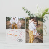 エレガントなスクリプト タイポグラフィー 2 枚の写真で Save the Date セーブザデート (スタンド正面)