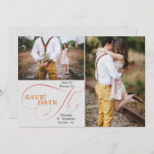 エレガントなスクリプト タイポグラフィー 2 枚の写真で Save the Date セーブザデート (正面/裏面)