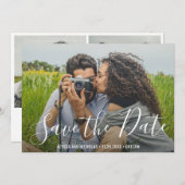 エレガントなスクリプト タイポグラフィ モダン ウェディング セーブザデート (正面/裏面)
