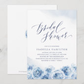 エレガントなスクリプト ダスティーブルー 花の ブライダルシャワー 招待状 (正面/裏面)