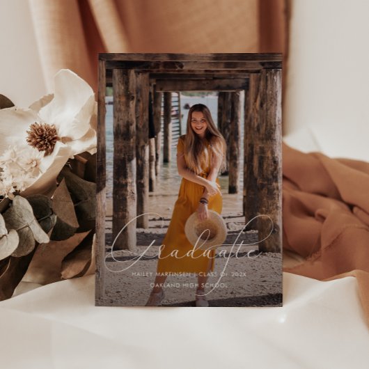 エレガントなスクリプト ダスティ ローズ フォト 卒業パーティー 招待状