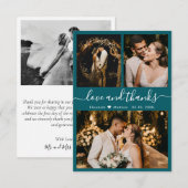 エレガントなスクリプト ティール フォト コラージュ サンクス サンキューカード (正面/裏面)