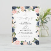 エレガントなスクリプト ネイビーとブラッシュ フローラル ウェディング 招待状 (スタンド正面)