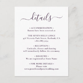 エレガントなスクリプト パープル ウェディングの詳細 エンクロージャーカード