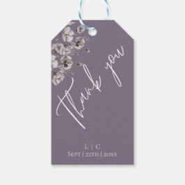 エレガントなスクリプト パープル ウォーターカラー サンクス ギフトタグ