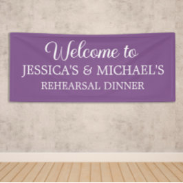 エレガントなスクリプト パープル リハーサル ディナー 横断幕