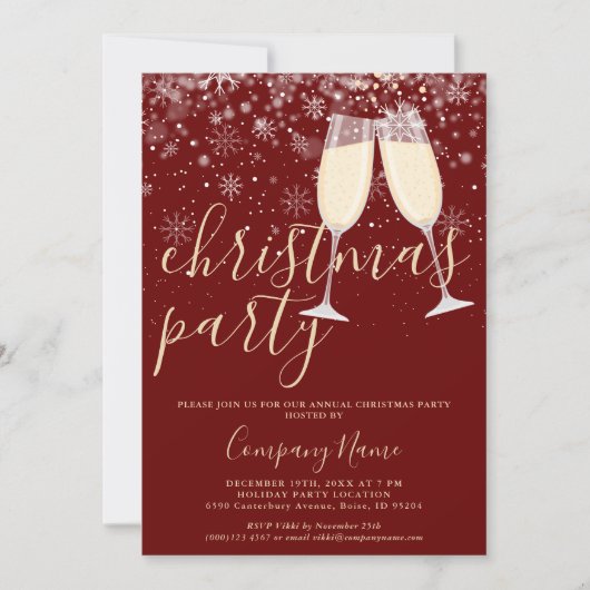 エレガントなスクリプト ビジネス コーポレート クリスマス パーティー 招待状 (正面)