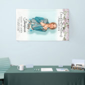 エレガントなスクリプト ピンクのバラ 花の写真 卒業 横断幕 (トレードショー)