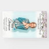 エレガントなスクリプト ピンクのバラ 花の写真 卒業 横断幕 (横)