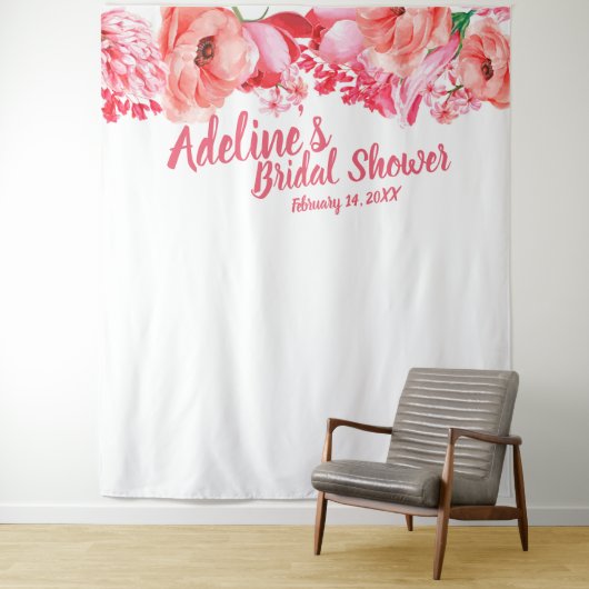 エレガントなスクリプト ピンクウォーターカラー フローラル ブライダルシャワー タペストリー (インサイチュ)