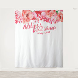 エレガントなスクリプト ピンクウォーターカラー フローラル ブライダルシャワー タペストリー