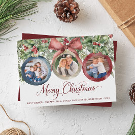 エレガントなスクリプト ファミリー 3 フォト ウォーターカラー クリスマス