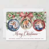 エレガントなスクリプト ファミリー 3 フォト ウォーターカラー クリスマス (正面)