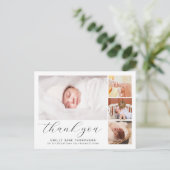 エレガントなスクリプト フォト コラージュ 誕生のお知らせ ポストカード (スタンド正面)