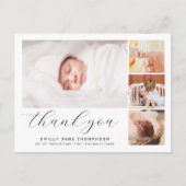 エレガントなスクリプト フォト コラージュ 誕生のお知らせ ポストカード (正面)