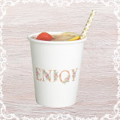 エレガントなスクリプト フローラル ピンク ローズ ブライダル シャワー 紙コップ