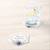 エレガントなスクリプト フローラル ブルー ホワイト ブライダル シャワー ペーパーコースター (インサイチュ)