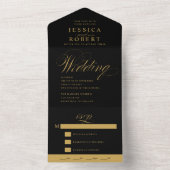 エレガントなスクリプト ブラックとゴールドのカリグラフィー ウェディング オールインワン招待状 (内側)