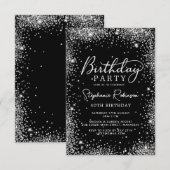 エレガントなスクリプト ブラック シルバー グリッター 40歳の誕生日 招待状 (正面/裏面)