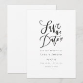 エレガントなスクリプト ブラック＆ホワイト セーブ・ザ・デート (正面/裏面)