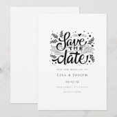エレガントなスクリプト ブラック＆ホワイト セーブ・ザ・デート (正面/裏面)