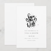 エレガントなスクリプト ブラック＆ホワイト セーブ・ザ・デート (正面/裏面)