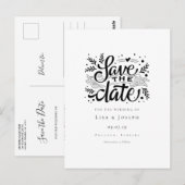 エレガントなスクリプト ブラック&ホワイト セーブ・ザ・デート ポストカード (正面/裏面)