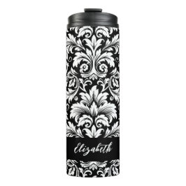 エレガントなスクリプト ブラック＆ホワイト ダマスク柄 タンブラー