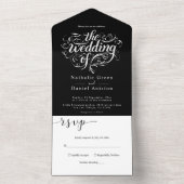 エレガントなスクリプト ブラック&ホワイト モダンウェディング オールインワン招待状 (内側)