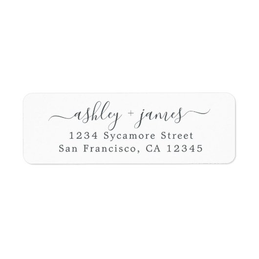 エレガントなスクリプト ブラック＆ホワイト 返信住所ラベル ラベル (正面)