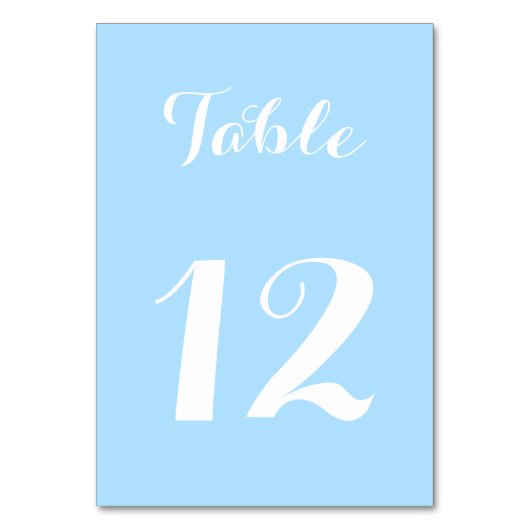エレガントなスクリプト ブルー ホワイト シック おしゃれな花嫁 ウェディングパーティー テーブルナンバー (正面)