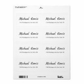 エレガントなスクリプト プレーンブラック＆ホワイト ミニマル ラベル (フルシート)