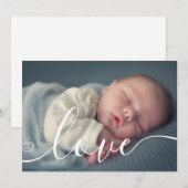 エレガントなスクリプト ベイビー フォト 現代の誕生のお知らせ 案内状 (正面/裏面)