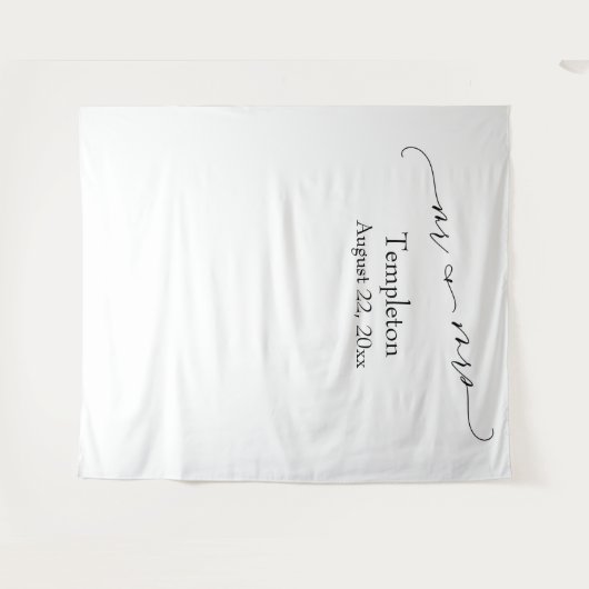 エレガントなスクリプト ミスター & ミセス シンプル フォト バックグラウンド タペストリー (正面(横))