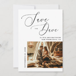 エレガントなスクリプト | ミニマルな清潔な写真ウェディング セーブザデート