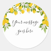 エレガントなスクリプト メッセージ レモン ブルーム グリーンナリー ラウンドシール (正面)
