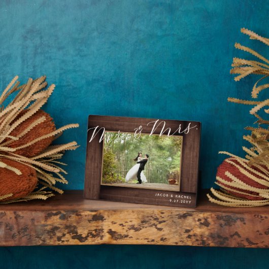 エレガントなスクリプト ラスティック ウェディング フォト フォトプラーク (側面)