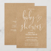 エレガントなスクリプト ラスティック クラフト オールインワン ベビーシャワー 招待状 (正面/裏面)