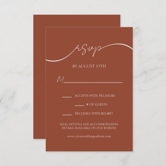 エレガントなスクリプト ラスティック テラコッタ ウェディング RSVP カード (正面/裏面)