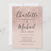 エレガントなスクリプト ローズゴールド グリッター ウェディング 招待状 (正面)