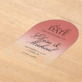 エレガントなスクリプト ローズ グラデーション ウェディング セーブ ザ デート アクリル招待状 (レイダウン)