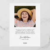 エレガントなスクリプト 卒業写真 感謝カード 箔招待状 (裏面)