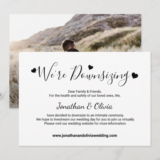 エレガントなスクリプト　少人数結婚式　ウェディングフォト 案内状 (正面/裏面)